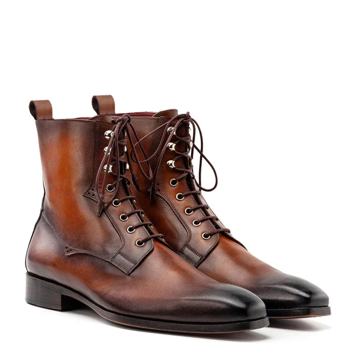 Premium Plain Toe Lace-Up Leather Ankle Boots