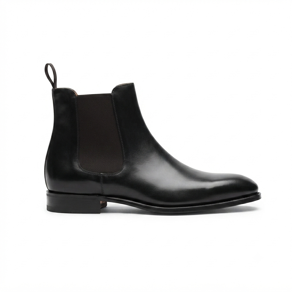 Black leather Chelsea boot side profile