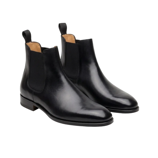 Pure Black Leather Chelsea Boots for Men