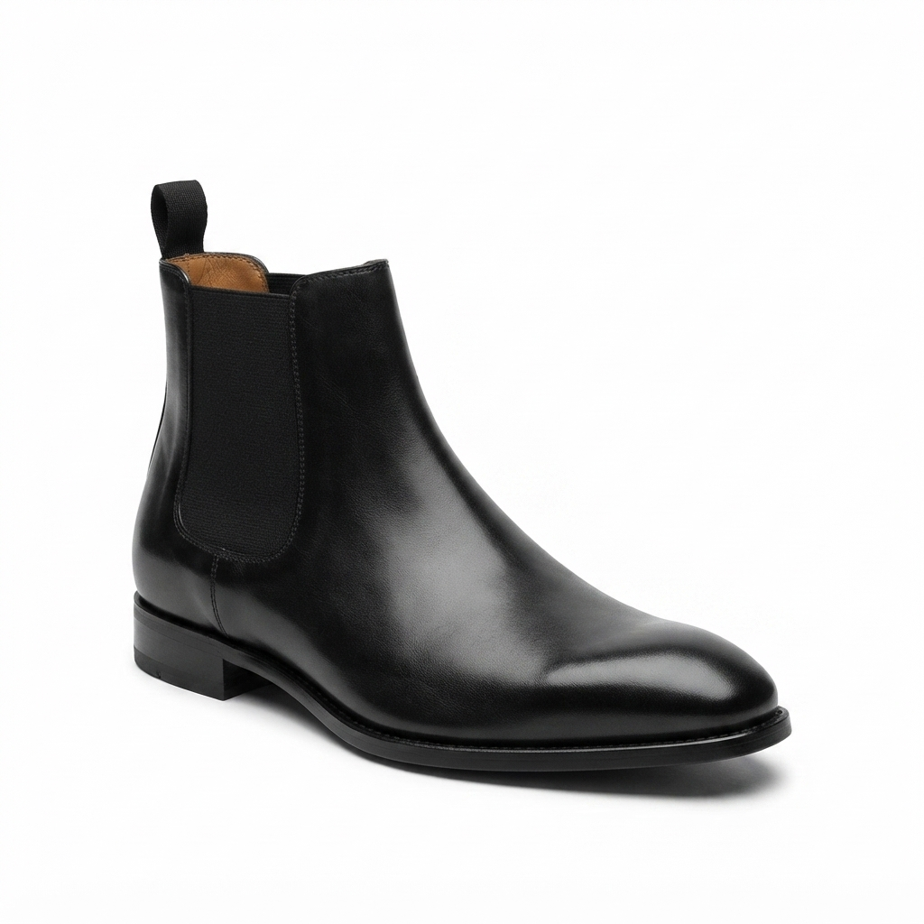 Black leather Chelsea boot side view