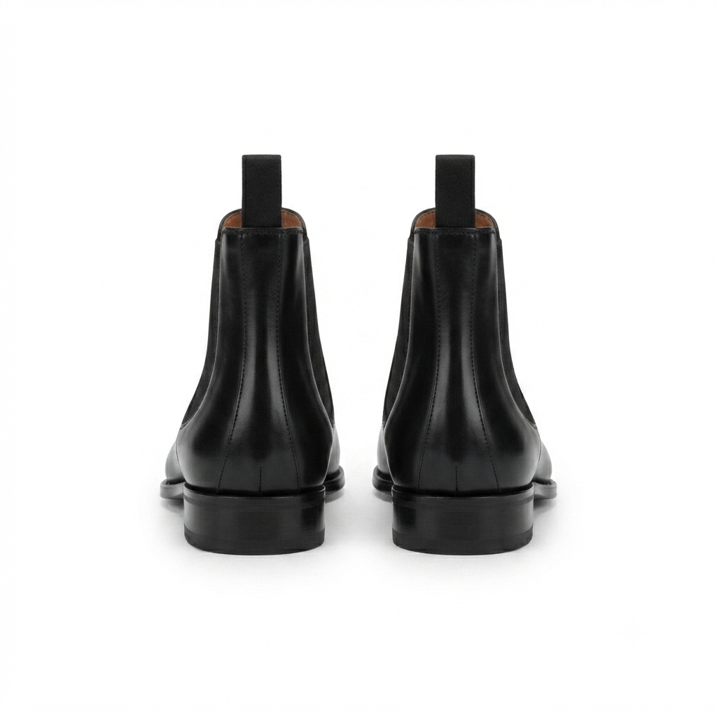 Pair of black leather Chelsea boots front view