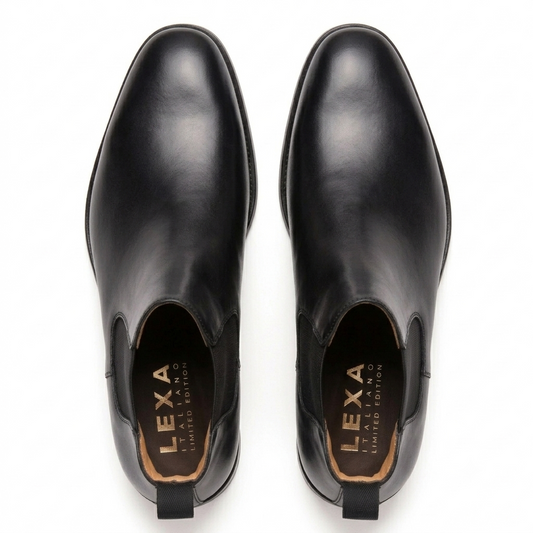 Pure Black Leather Chelsea Boots for Men