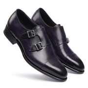 Purple Patina Double Monk Strap Leather Shoes