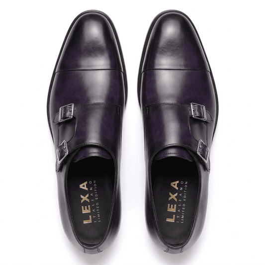 Purple Patina Double Monk Strap Leather Shoes