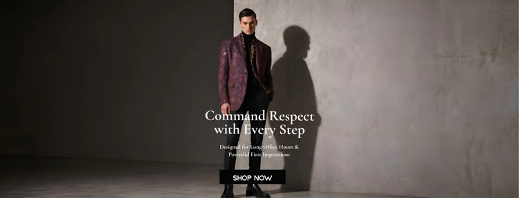 Premium men’s luxury footwear campaign featuring elegant formal shoes and sophisticated business fashion