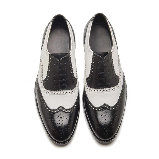 Black and white spectator shoes hand-welted leather dress shoes for men