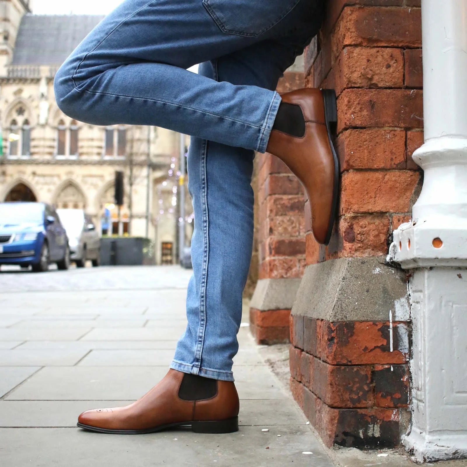 Luxury light tan brogue Chelsea boots for men – timeless British style footwear