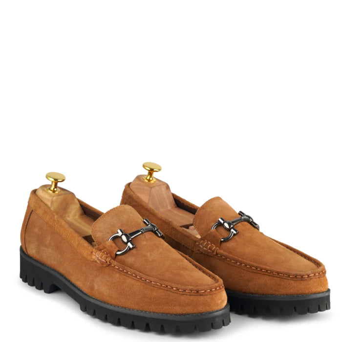 Suede Leather With Horse-bit Buckled Loafers