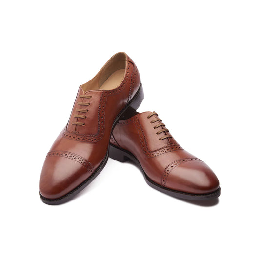 Cognac hand-welted Adelaide Oxford leather shoes for men