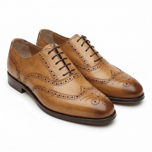 Tan Brogue Oxford Shoes for Men – Premium Wingtip