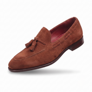 Tan Brown Leather Tassel Loafers for Men