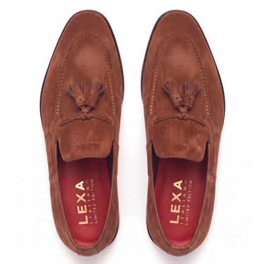 Tan Brown Leather Tassel Loafers for Men