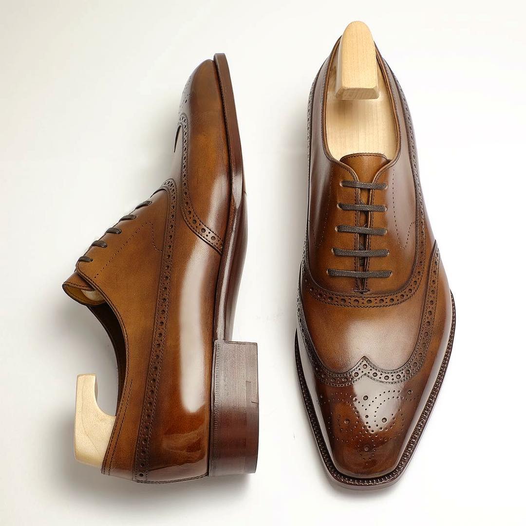 Tan Leather Cedara Brogue Wingtip Oxfords - Formal Shoes