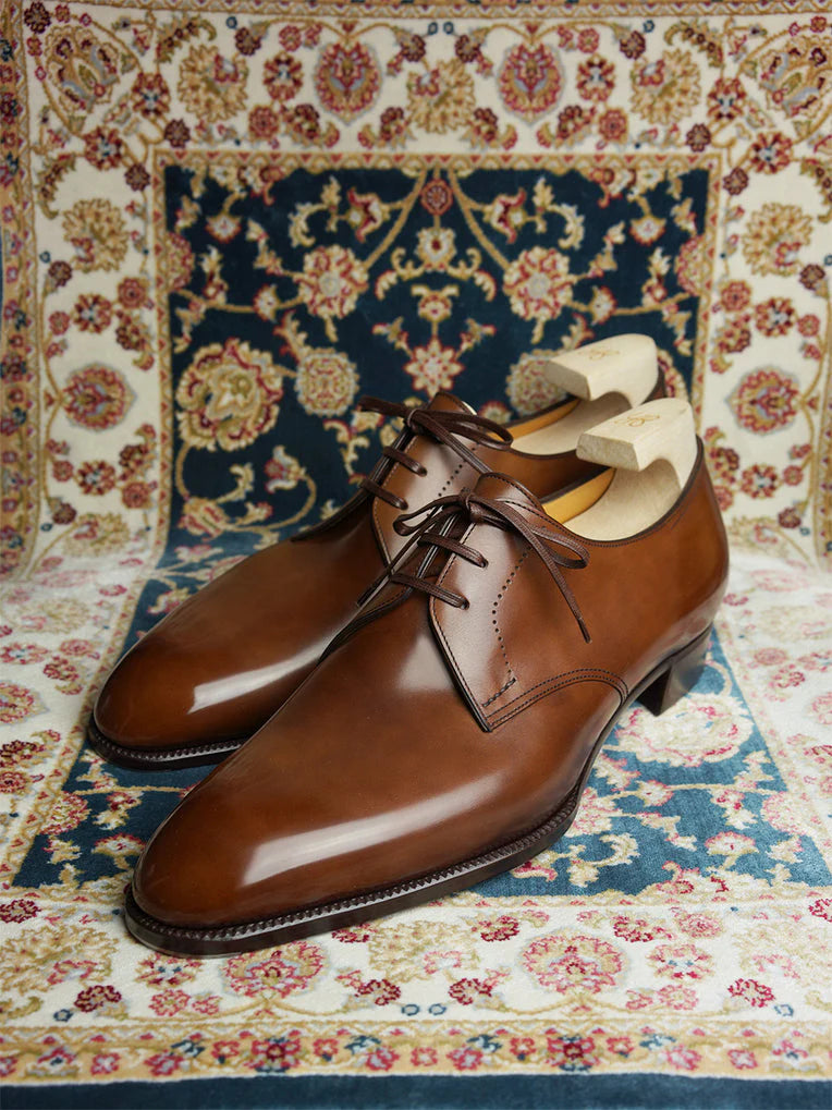 Tan Leather Geredene Derby Shoes-Formal Shoes