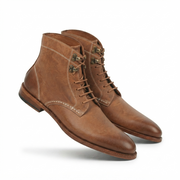 Tan Leather Lace-Up Ankle Boots for Men
