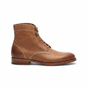 Tan Leather Lace-Up Ankle Boots for Men