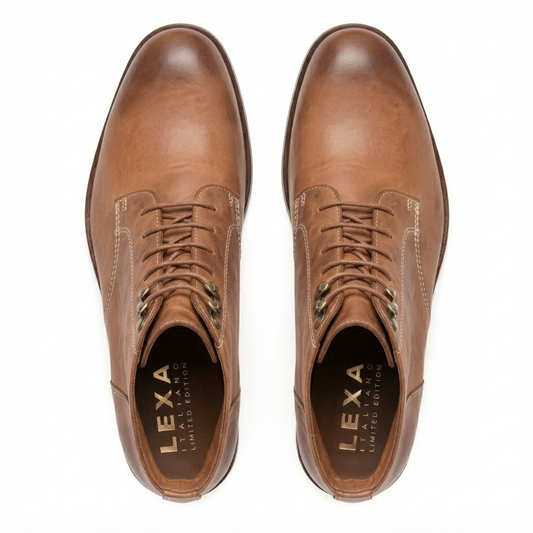 Tan Leather Lace-Up Ankle Boots for Men