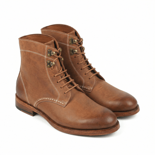 Tan Leather Lace-Up Ankle Boots for Men