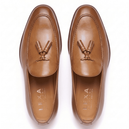 Tan Leather Tassel Loafers for Men