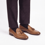 Tan Leather Tassel Loafers for Men