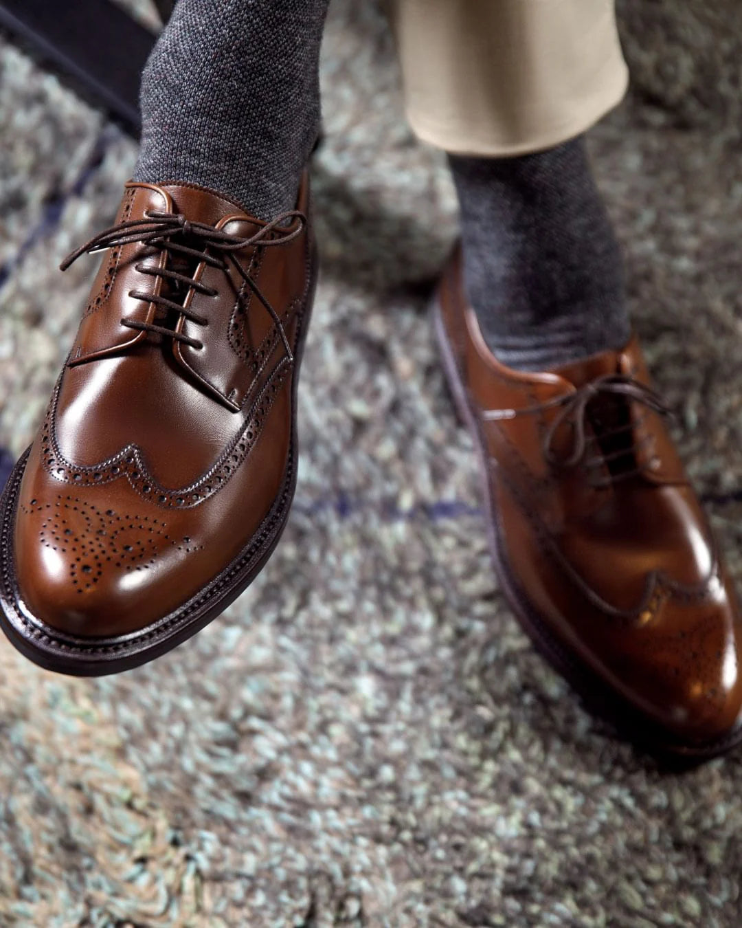 Tan Leather Wamria Brogue Wingtip Derby Shoes - Formal Shoes - AW24