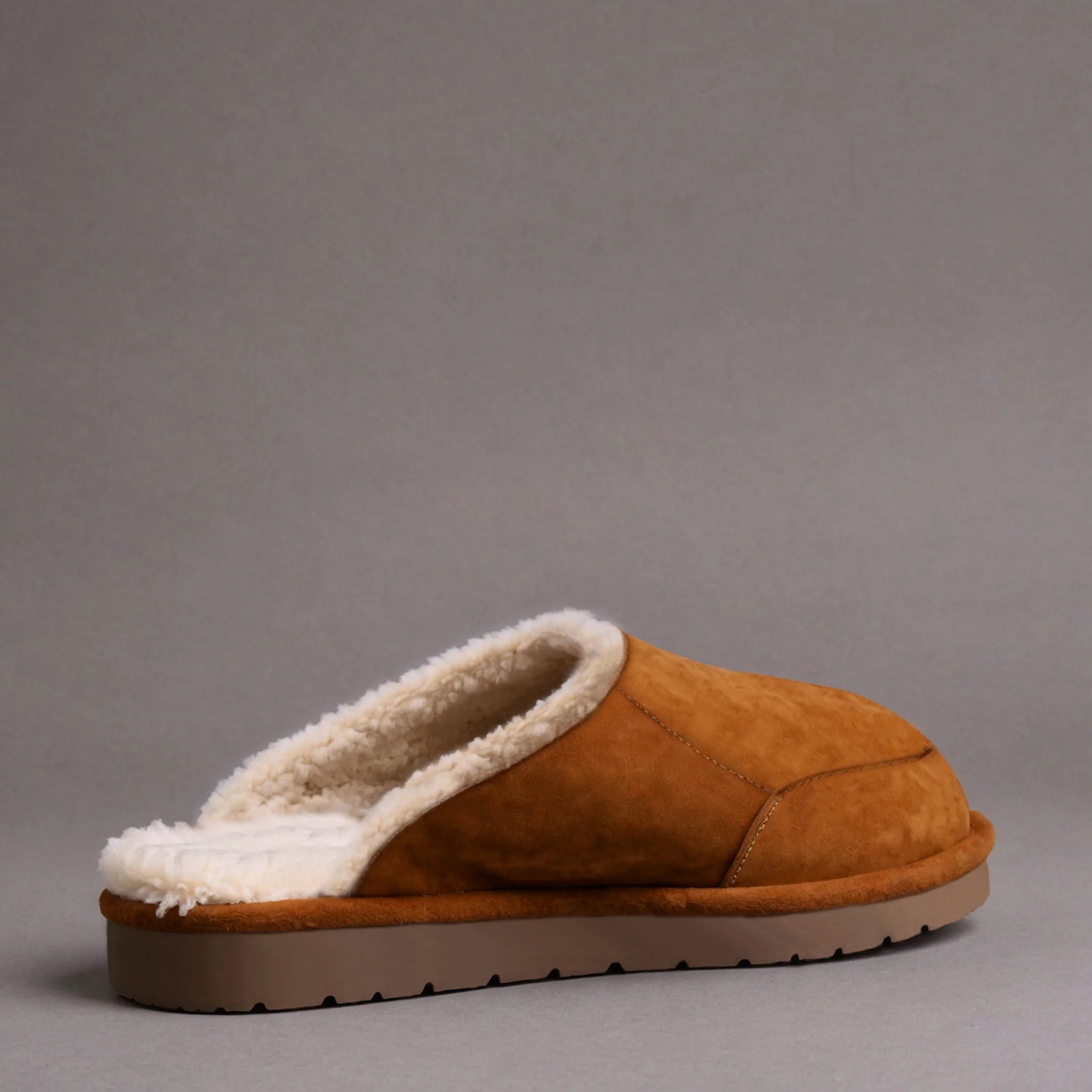 Tan Suede Leather Eliana Fur Lined Slippers