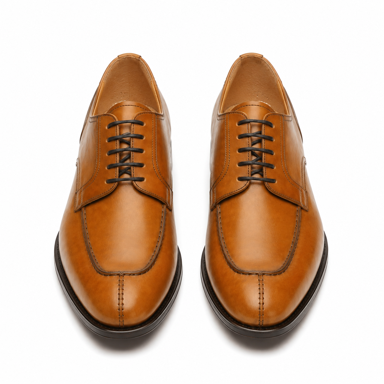 Brown leather Oxford shoes for men shown from front top view