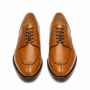 Brown leather Oxford shoes for men shown from front top view