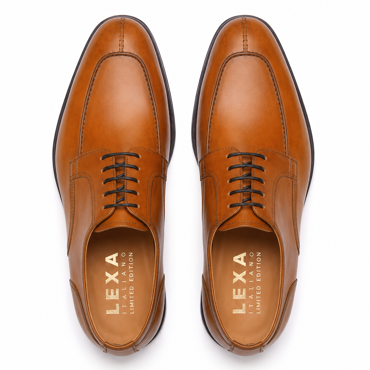 Brown leather Oxford shoes for men shown from top view