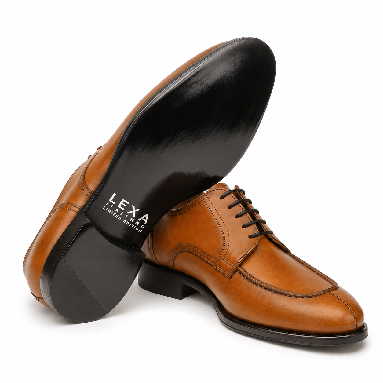 Brown leather Oxford shoes showing sole and side profile