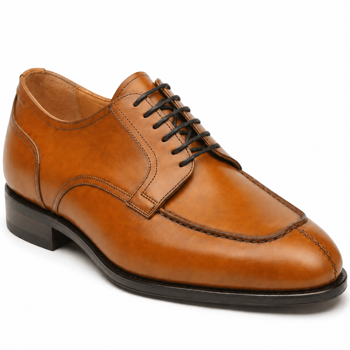Brown leather Oxford shoe showing side profile and polished finish