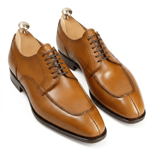 Tan Apron Toe Derby Shoes for Men | Premium Leather