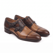 Tan & Dark Brown Dual Tone Monk Strap Shoes