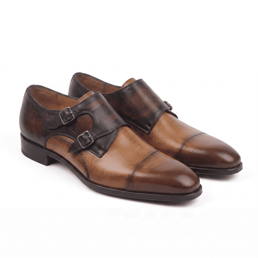 Tan & Dark Brown Dual Tone Monk Strap Shoes