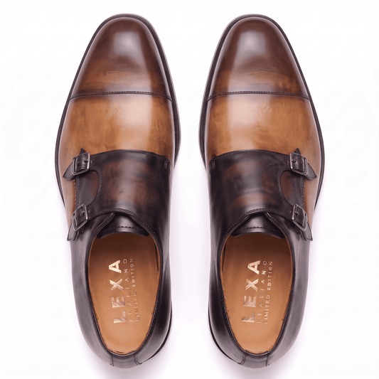 Tan & Dark Brown Dual Tone Monk Strap Shoes