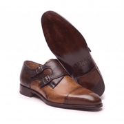 Tan & Dark Brown Dual Tone Monk Strap Shoes