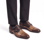 Tan & Dark Brown Dual Tone Monk Strap Shoes