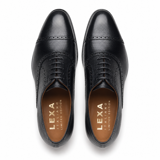 Textured Black Leather Oxford Shoes
