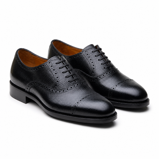Textured Black Leather Oxford Shoes
