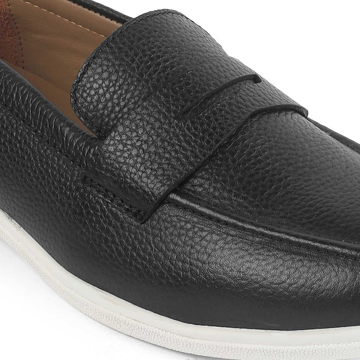 Tresmode Ferra Black Men's Leather Driving Penny Loafers