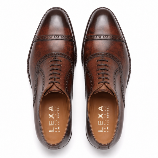 Two-Tone Brown Leather Oxford Shoes for Men