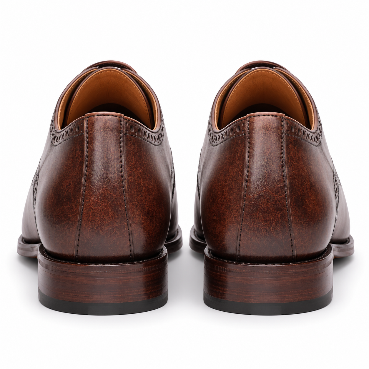 Back view of brown leather brogue shoes