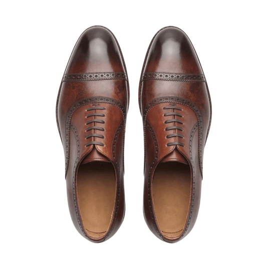 Two-Tone Brown Leather Oxford Shoes for Men