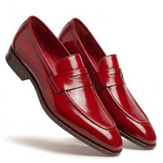 Red Leather Penny Loafers for Men & Women Unisex