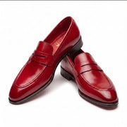 Red Leather Penny Loafers for Men & Women Unisex