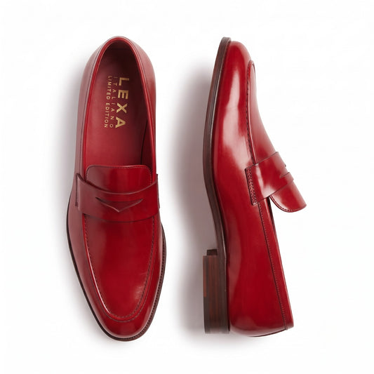 Red Leather Penny Loafers for Men & Women Unisex