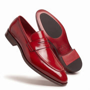 Red Leather Penny Loafers for Men & Women Unisex