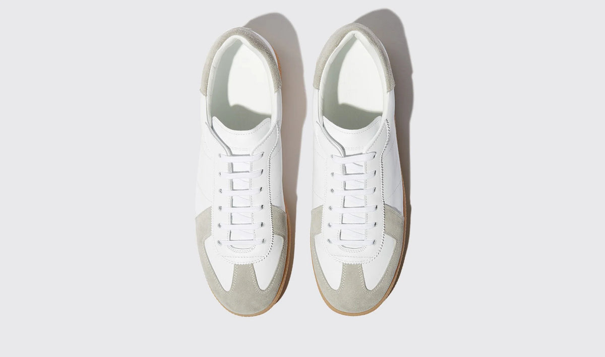 White Leather and Grey Suede Devin Lace Up Sneakers