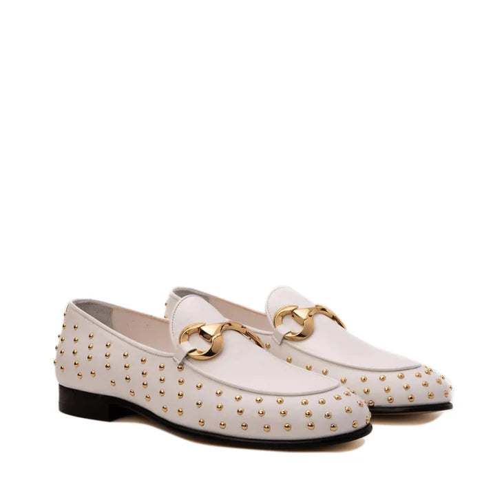 White Spike Leather Bit Dress Loafer Men Shoe