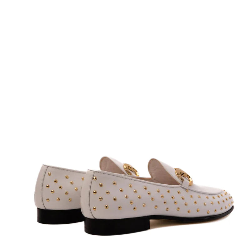 White Spike Leather Bit Dress Loafer Men Shoe